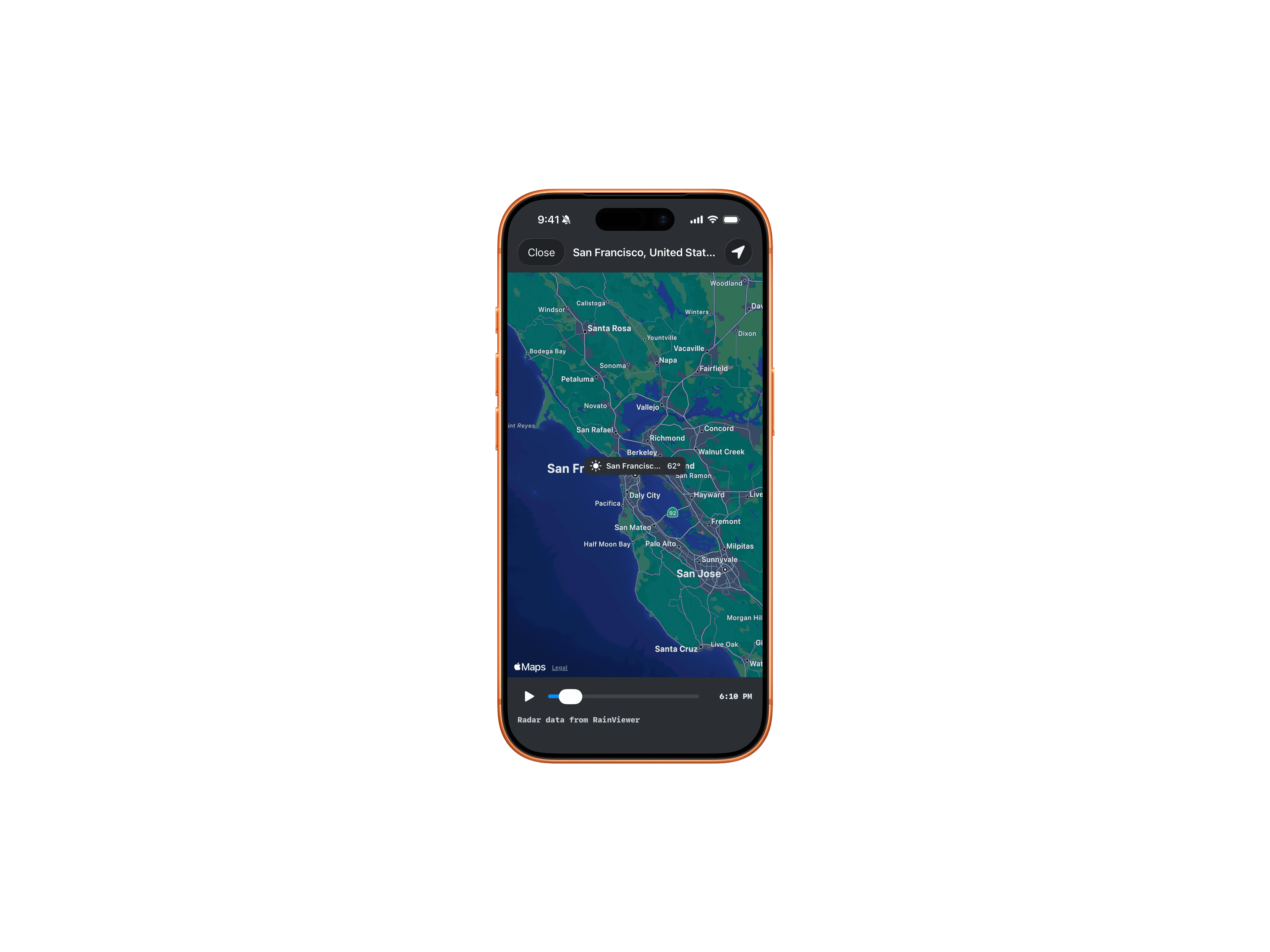 iPhone showing the map