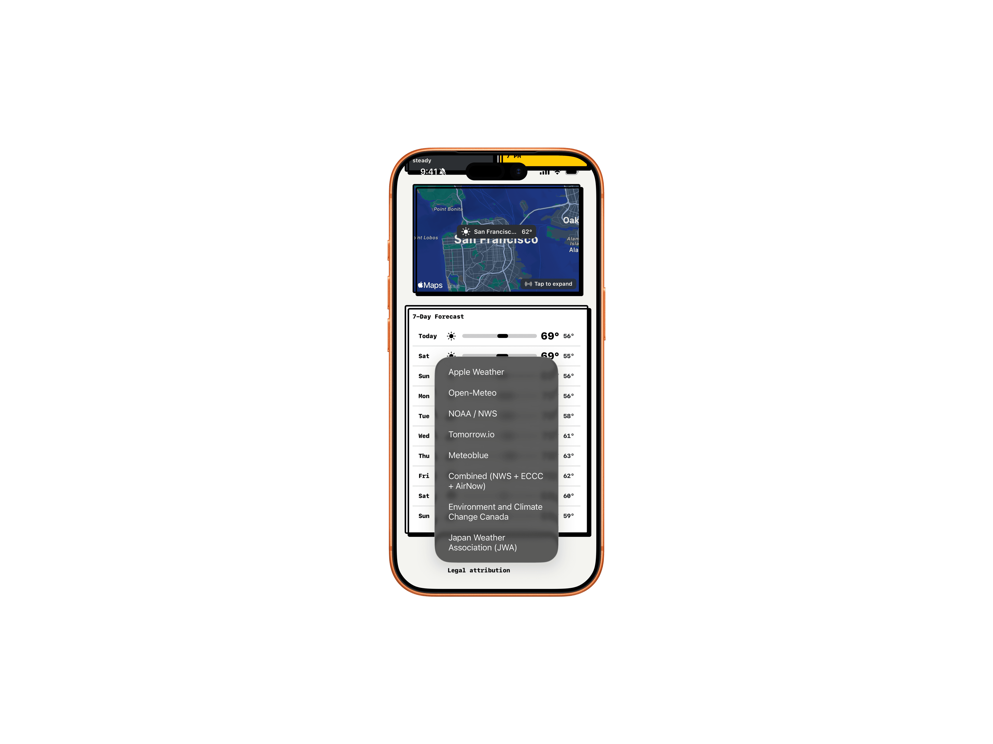 iPhone showing the source menu